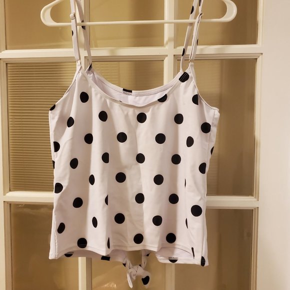 SWIM IN AQUA, Polka Dot Tankini w/ Black Bottom set, size L(12/14) - Picture 3 of 8